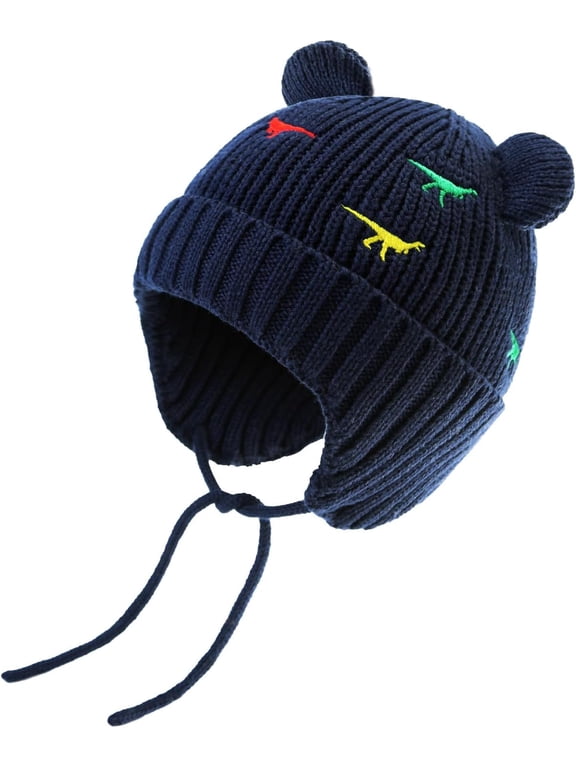 Baby Beanie Hat for Winter with Earfalp Cute Bear Kids Toddler Girls Boys Warm Knit Cap 0-2Years
