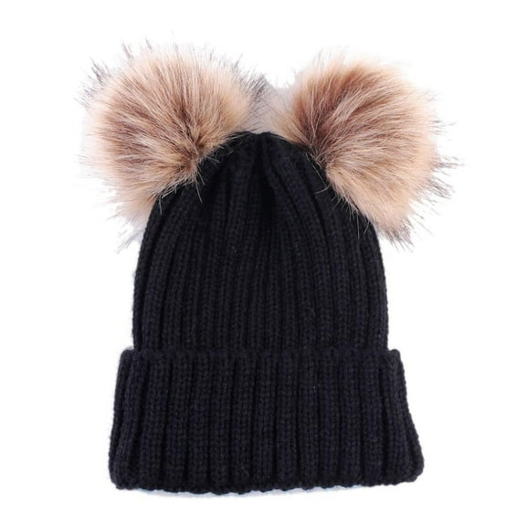 Baby Beanie Winter Hat with Bear Ear for Toddler Boys Girls Soft Knitted Skull Cap,Color:Black