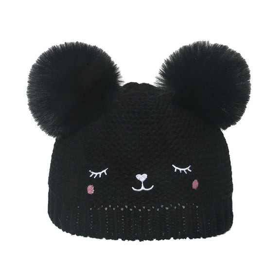 Baby Beanie Winter Hat with Bear Ear for Infant Toddler Boys Girls Soft Knitted Skull Cap,Color:Black
