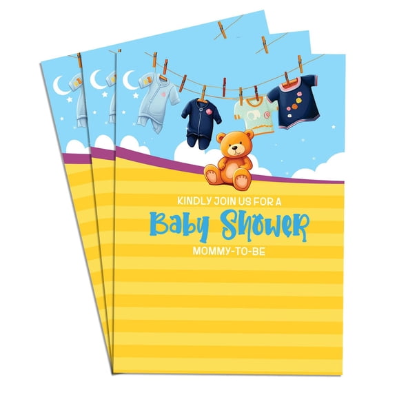 Baby Bear 100 Sets Baby Shower Invitation Cards Cute Blank Invites for Gender Reveal Party, 5x7 Inch