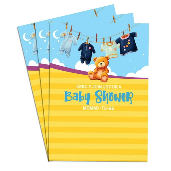 Baby Bear 25 Sets Baby Shower Invitation Cards Cute Blank Invites for Gender Reveal Party, 4x6 Inch