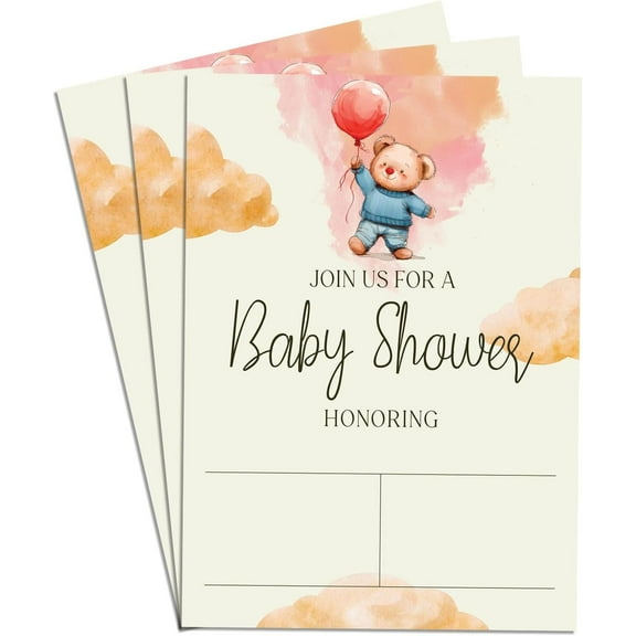 Baby Bear Ballon Join US For A Baby Shower Party Fill In Invites Card 40 Invitations 4x6"
