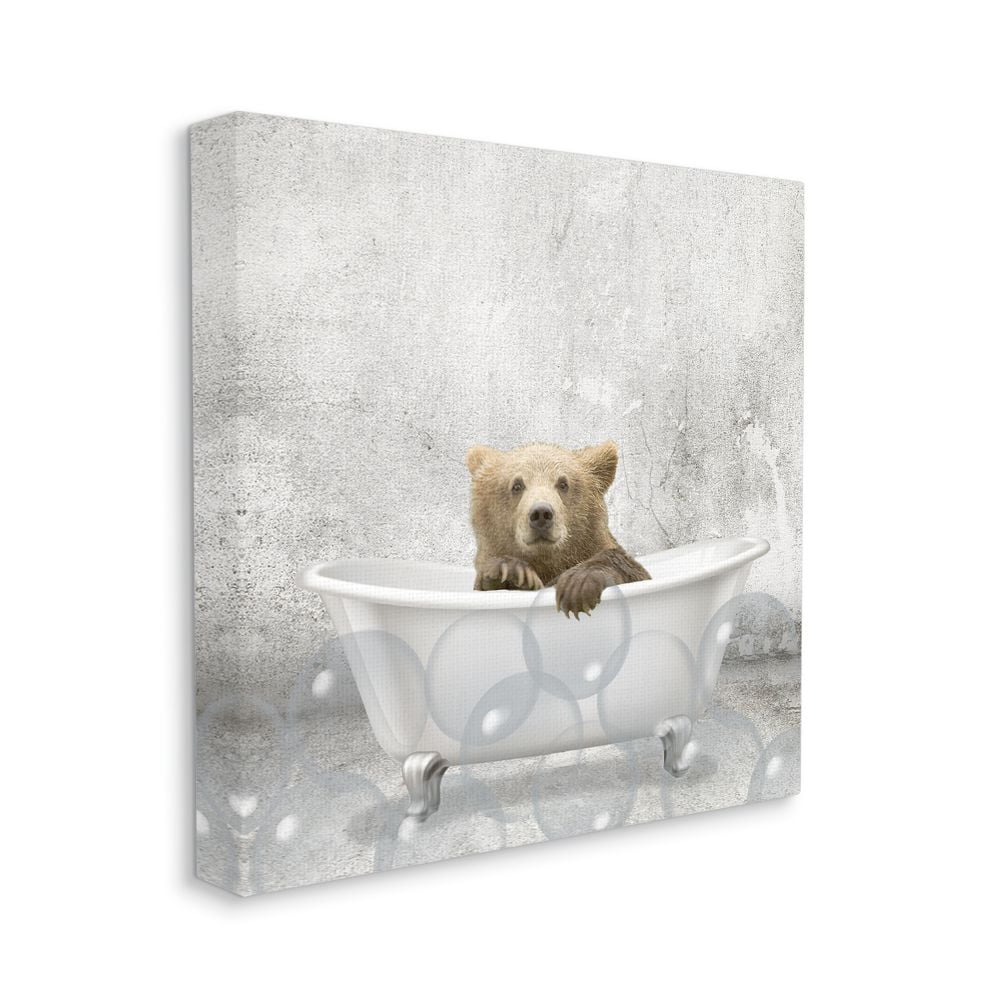 Baby Bear Bath Time Cute Animal Design Animals & Insects Gallery-Wrapped Canvas Print Wall Art, 17x17