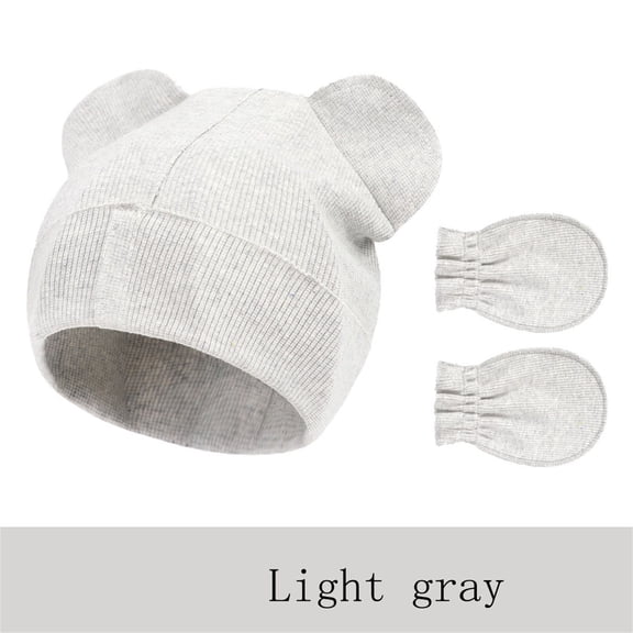 Baby Bear Ear Hat and Mittens Set, Cotton Knit Newborn Winter Set, Cute Infant Beanie with Ears, Baby Shower Gift Set, Newborn Photography Prop B