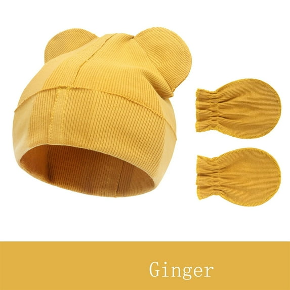 Baby Bear Ear Hat and Mittens Set, Cotton Knit Newborn Winter Set, Cute Infant Beanie with Ears, Baby Shower Gift Set, Newborn Photography Prop D