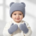 thumbnail image 1 of Baby Bear Ears Knit Beanie and Mittens Set, Toddler Winter Warm Hat Gloves Kit, Cute Ribbed Knitted Cold Weather Accessory for Baby Boys Girls Daily Outdoor Wear(Light Gray,6-24 Months), 1 of 4
