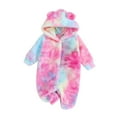 Baby Bear Fleece Jumpsuit Infant Onesie TieDying Long Sleeve Hooded