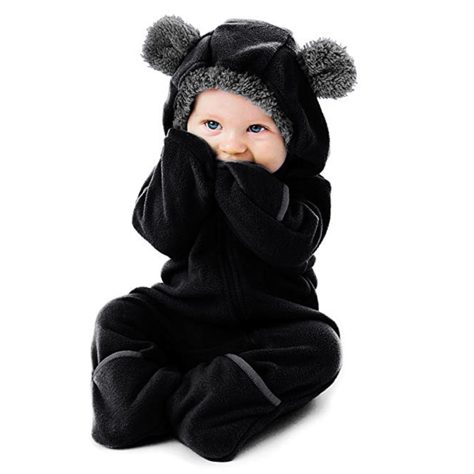 New Born Baby Boy Winter Romper In Fleece Stuff Style Bear In Blue Color From 0-1 Months On Sale