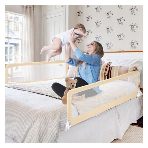 Baby Bed Rail Guard 59 Inch, Folding Safety Bedside Bumper for Toddler, Breathable Mesh Bed Rail, with Safety Strap, for Kids 2+ Years