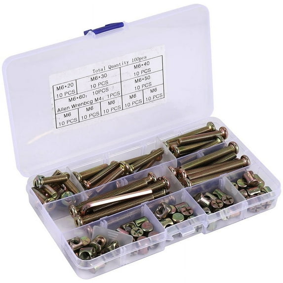 Baby Bed Screws Bolts Kit,Hex Drive Socket Cap Nuts Assortment Kit,for Crib Chairs,M6 100Pcs