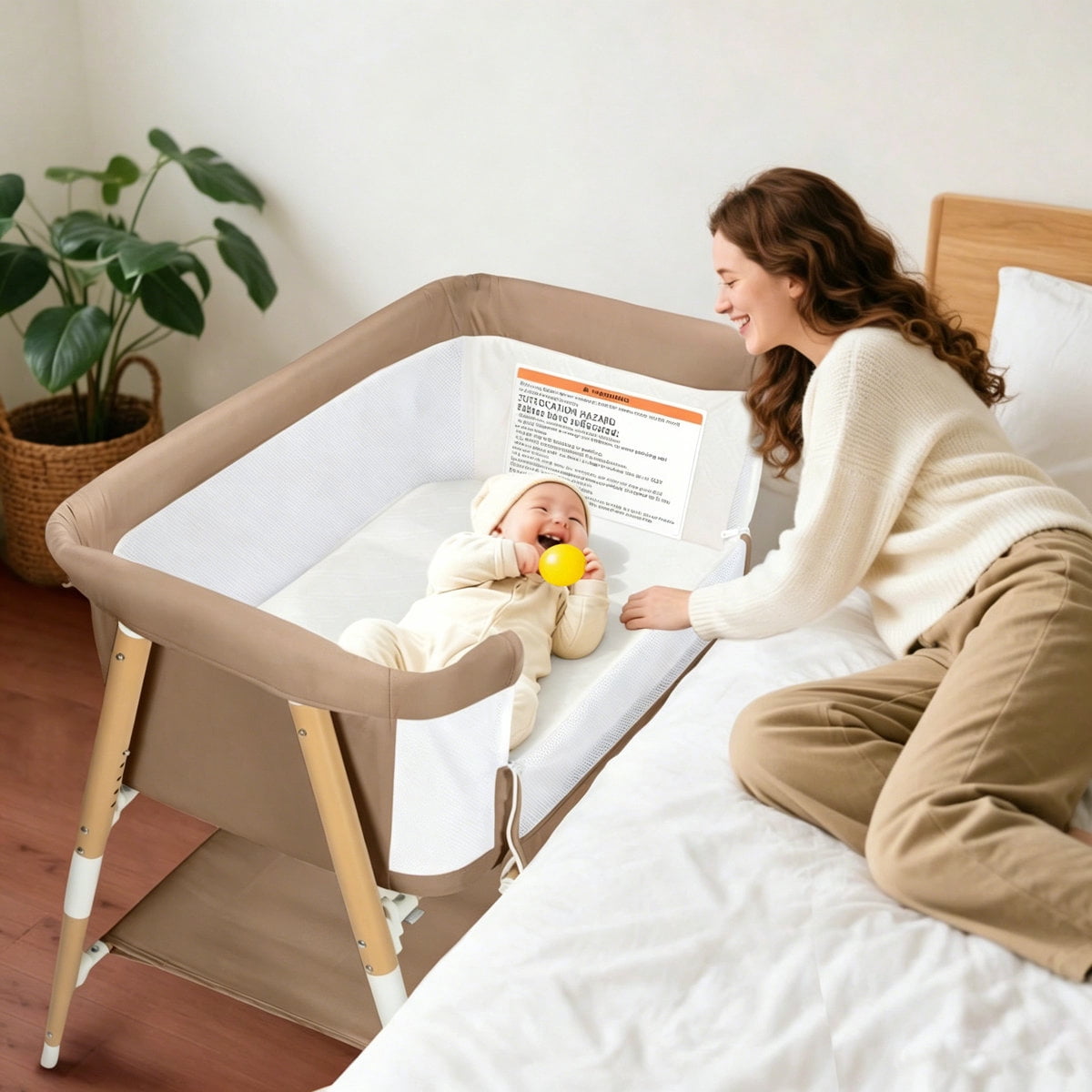 3 in 1 Baby Bedside Bassinet Sleeper for Newborn,Infant Crib with Adjustable 5 Height for Babies Girls Boys Toddlers,Khaki