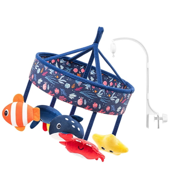 Baby Bedside Musical Mobile With Rotating Sea Creatures Soft Plush Decors And Secure Crib Mounting Bracket