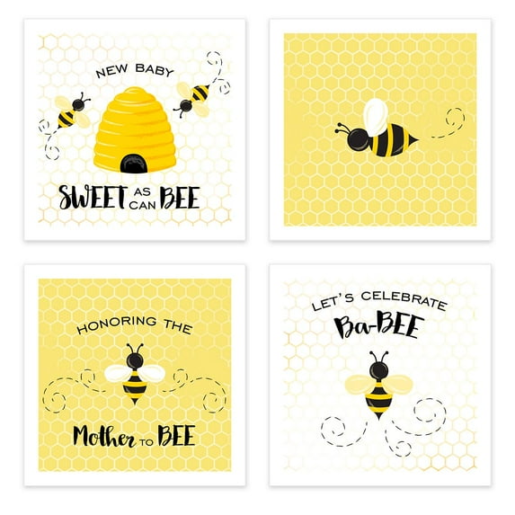 Baby Bee Beverage Napkins / 48 Sweet As Can Be 3 Ply Napkins / Baby Shower Cocktail 4 3/4" x 4 3/4" Napkins / Four Honey Bee Designs / Gender Neutral Baby Party Accessories