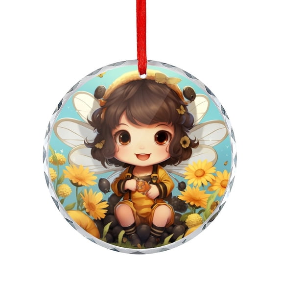 Baby Bees And Flowers Christmas Ornament Honey Bee Round Shaped Glass Ornament Hanging Ornaments for Holiday Decoration