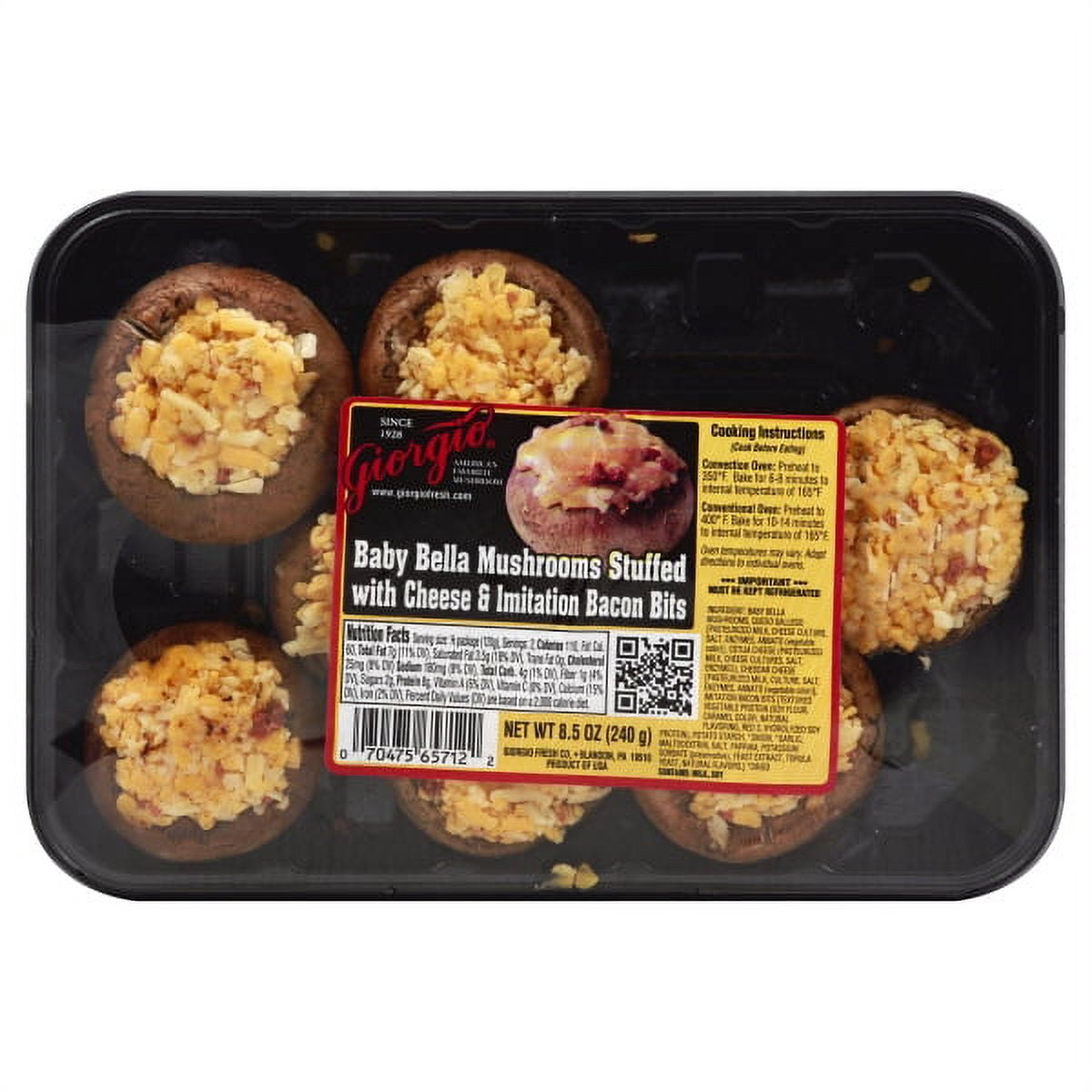 Baby Bella Stuffed with Cheese & Imitation Bacon Bits Mushrooms, 8.5 Oz.