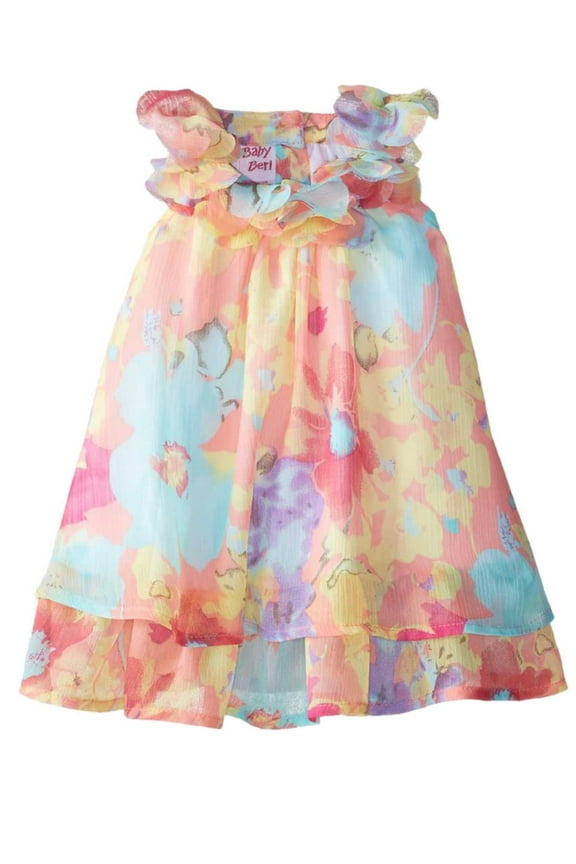 Infant Girls Floral Chiffon Dress Layered Sun dress 3-6m