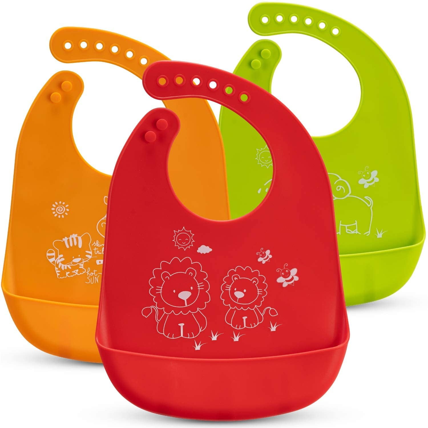 Baby Bibs 3Pack Silicone Weaning Bibs Machine Washable Silicone