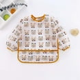 thumbnail image 1 of Baby Bibs Boys Gilrs Long Sleeve Cartoon Feeding Apron Waterproof Soft Bibs for Toddlers Brown, 1 of 3