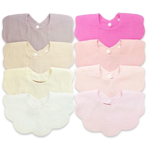 Baby Bibs for Girls Boys 8 Pack Muslin Bibs Drool Bibs Super Absorbent 100% 4-Layer Muslin Cotton Muslin Baby Bibs for Infant Toddler Teething Drooling Bibs Baby Essentials