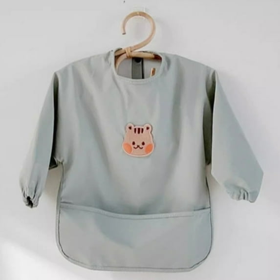 Baby Bibs Newborn Baberos Bavoir Waterproof Long Sleeve Apron Pocket Children Feeding Accessories Burp Cloth Bib Eating Stuff (Green Squirrel,6-12 M)