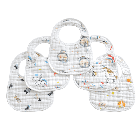 chocrria Unisex Soft Absorbent Reusable Adjustable Fit Muslin Cotton Bandana Bib Set, Multicolor, Infant, 5 Piece