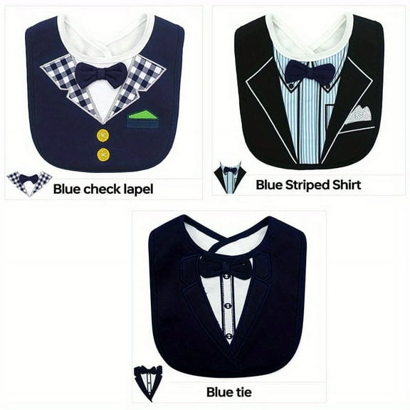 Baby Bibs Set, Cute Gentleman Outfit Design, Soft Cotton, Adjustable & Absorbent for Feeding