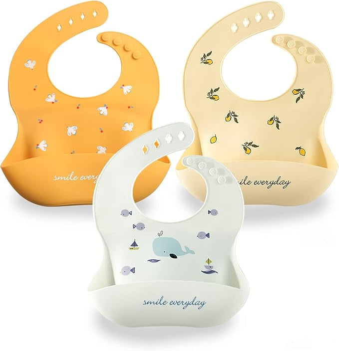 Baby Bibs Silicone Feeding Bibs, Baby Bibs Silicone Bibs 3pcs for Feeding and Adjustable Waterproof Bibs