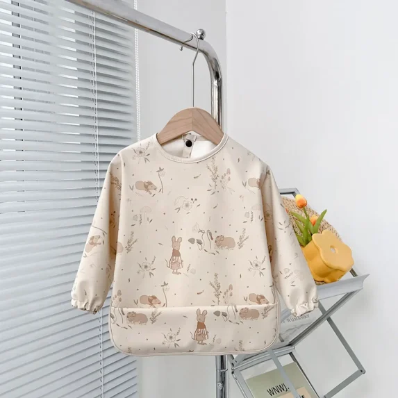 Baby Bibs Toddler Baberos Bavoir Waterproof Long Sleeve Apron Cartoon Animals Children Feeding Smock Sleeveless Bib Baby Stuff (Long Sleeve A,12-36 Months)