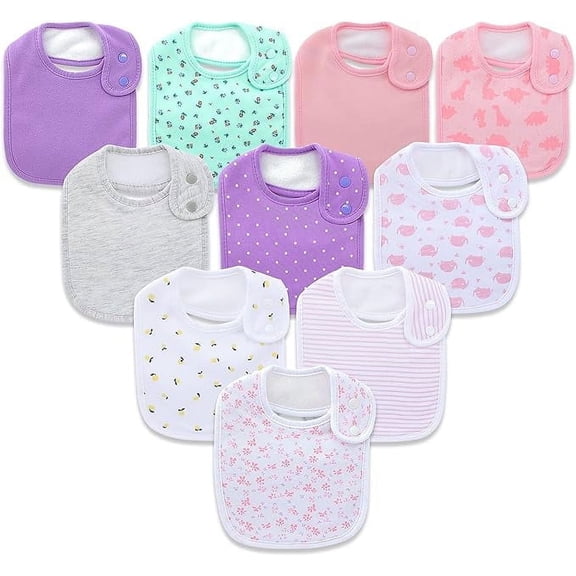 Benoxine Baby Girl Absorbent Adjustable Fit Cotton Polyester Drool Bib Set, Multicolor, Infant, 12 Piece