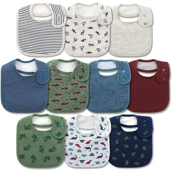 Baby Bibs Waterproof Cotton Soft Absorbent with Adjustable Snap for Baby Boys and Girls