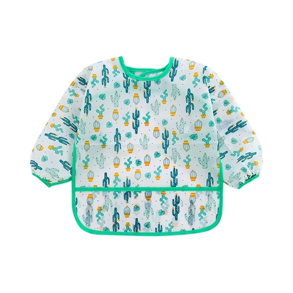 Baby Bibs Waterproof Long Sleeve Bib Cute Cartoon Unisex Feeding Soft Bibs with Pocket Infant Toddler Smock Bibs, Green, 1 Years