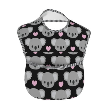 Baby Bibs Waterproof Toddler Bib Cute Koala Heat Gray Feeding Bib With Pocket For Infant