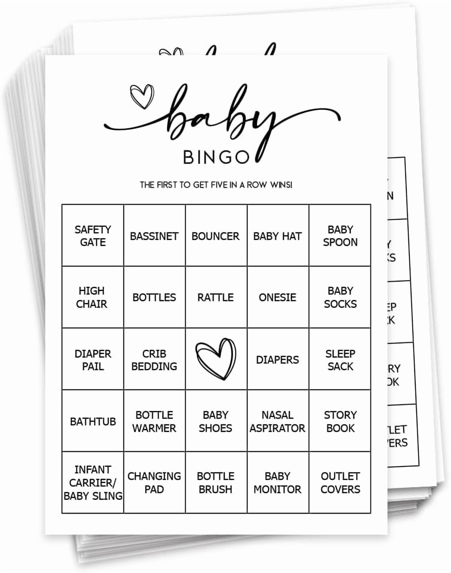 Baby Bingo Game (50 Unique Cards) Pre-Filled Fun Baby Shower Game Activity, Preforated Calling Cards, Gender Neutral Boy or Girl, Minimalist