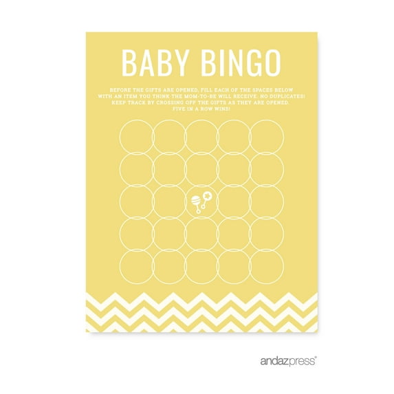 Baby Bingo Yellow Chevron Baby Shower Games, 20-Pack