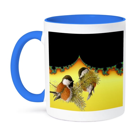 3dRose, Baby Bird Chick-A-Dees, 11oz Two-Tone Blue Mug