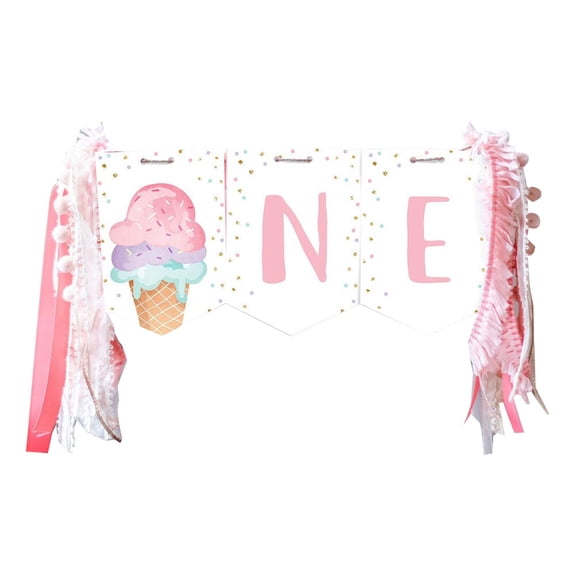 Baby Birthday Decoration 1st Birthday High Chair Banner Ice Cream Theme Party Supplies Photo Props Sweet First Birthday Banner