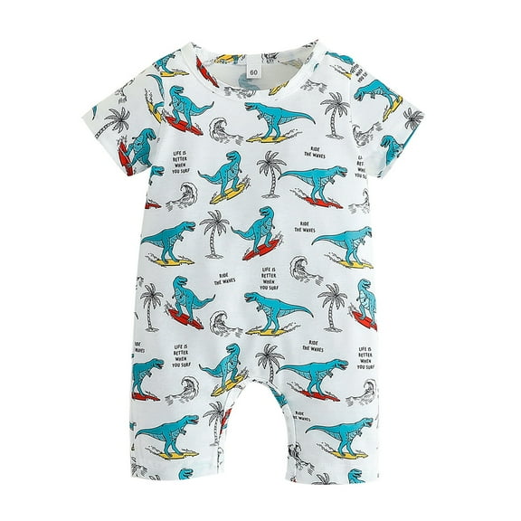 Baby Birthday Jumpsuit 𝐈𝐧fant Boys Girls Clothes Short Sleeve Cartoon Dinosaur Print Bodysuits 𝐍ewborn Outfit