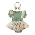 thumbnail image 1 of Baby Birthday Playsuit 𝐈𝐧fant Girls Romper Ruffles Short Sleeve Floral Print 𝐍ewborn Jumpsuit Bowknot Ribbed Bodysuit, 1 of 4