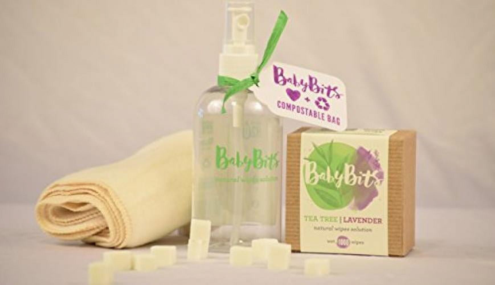 Baby Bits Starter Kit Set - 1 Box of Baby Bits Wipe Solution, 1 Baby Bits Spray Bottle and 3 OsoCozy Organic Flannel Cotton Wipes