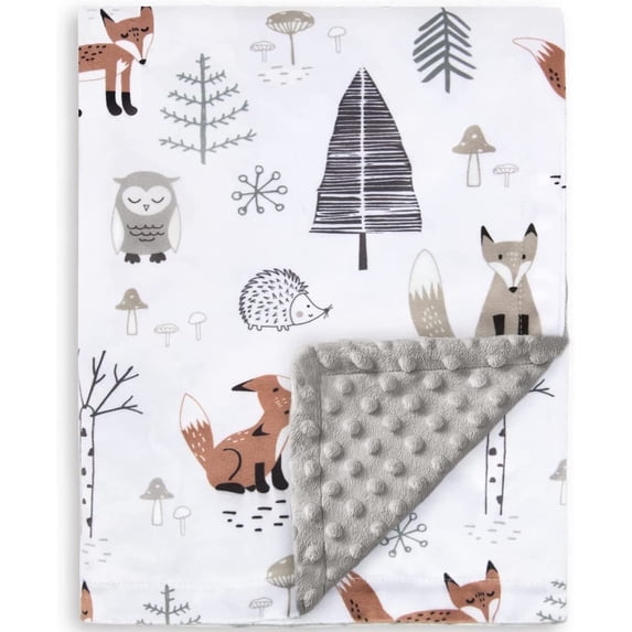 Baby Blanket for Boys Girls Soft Plush Minky Blanket with Double Layer Dotted Backing for Toddler with Forest Foxes Multicolor Printed 30 x 40 Inch(75x100cm)