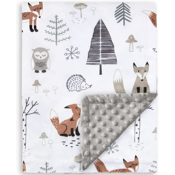 Baby Blanket for Boys Girls Soft Plush Minky Blanket with Double Layer Dotted Backing for Toddler with Forest Foxes Multicolor Printed 30 x 40 Inch(75x100cm)