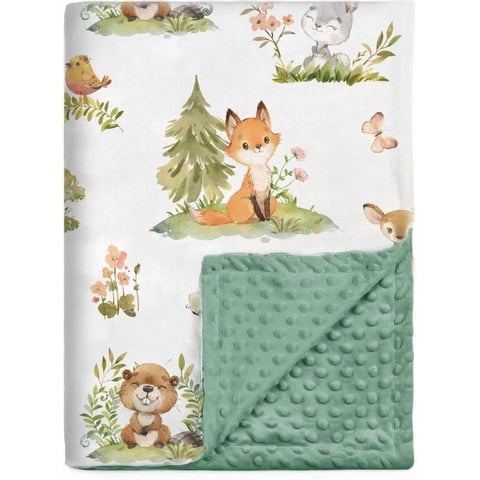 Baby Blanket for Boys Girls Super Soft Double Layer Minky with Dotted Backing, Lovely Woodland Animal Design Blanket for Toddler Newborn 30 x 40 Inch(75x100cm)