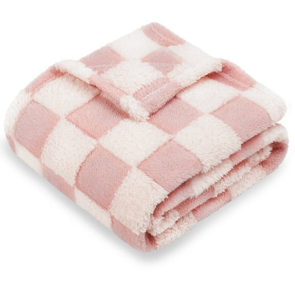 Baby Blanket for Girls 3D Checkered Fleece Fluffy Fuzzy Checkerboard Grid Warmer Shaggy Soft Cozy Fuzzy Bed Blanket for Toddler, Newborn or Infant Pink 30 x 40 Inch