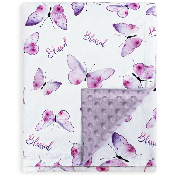 BORITAR Warm Comfort Baby Blanket Super Soft Double Layer Minky with Purple Butterfly Print 30x40 inch