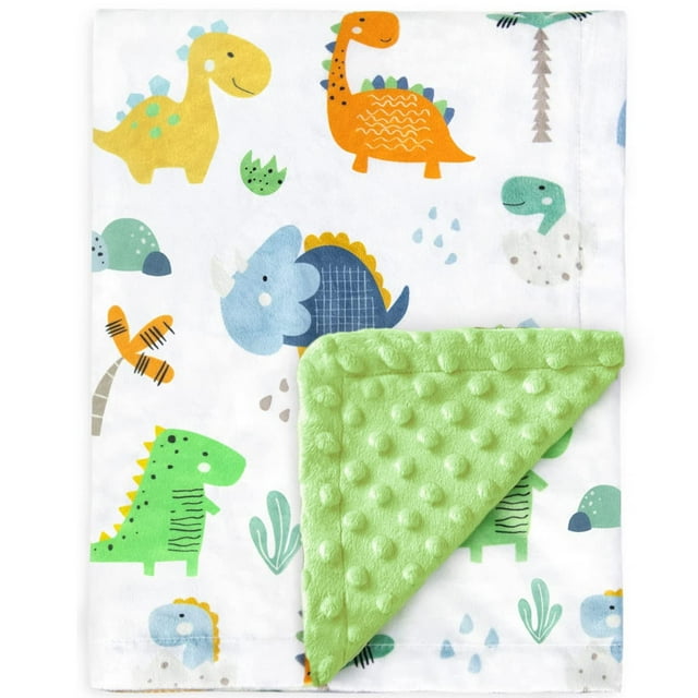 Super Soft Minky Dino Plush Baby Blanket for Boys & Girls with Dotted
