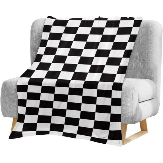 Baby Blankets Fleece Plush Throw Fuzzy Lightweight Super Soft Microfiber Flannel Blankets Luxurious Warm and Cozy Black Geometric Black and White Squares Checkered 30"x40"