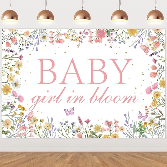 Baby in Bloom Baby Shower Decorations Wildflower Baby in Bloom Backdrop 4.92 * 3.28ft Butterfly Pink Wildflower Girl Baby Shower Party Decorations Floral Photography Background for Flower Baby Shower