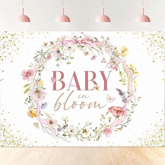 Baby in Bloom Backdrop Pink Floral Wildflower Baby Shower Photography Background for Girls Rustic Watercolor Plant Botanical Gold Dots Birthday Party Decorations Banner Photo Booth Props