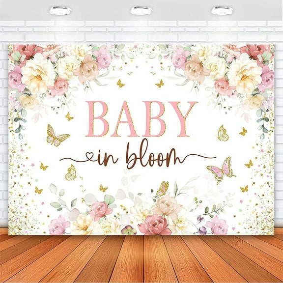 Baby in Bloom Backdrop Watercolor Wildflower Baby Shower Party Decorations Girls Baby in Bloom Banner Butterfly Floral Baby Shower Decor 7x5ft, 83x59 inches