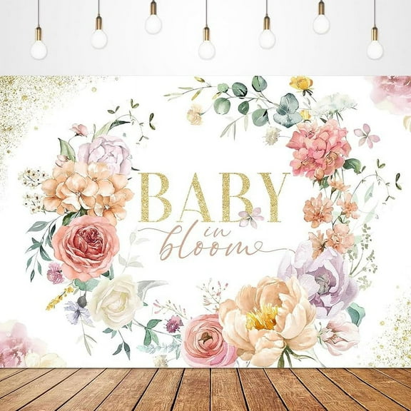 Baby in Bloom Beautiful Backdrop Pink Floral Girls Watercolor Peony Rose Blossom Leaves Girl Baby Shower Party Decorations Photography Background Photo Booth Studio